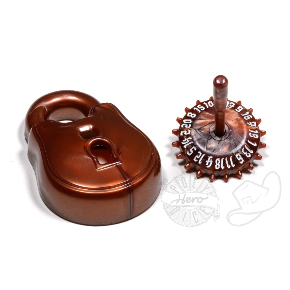 PolyHero Dice - Rogue - Stout Bronze Lock & Pick D20
