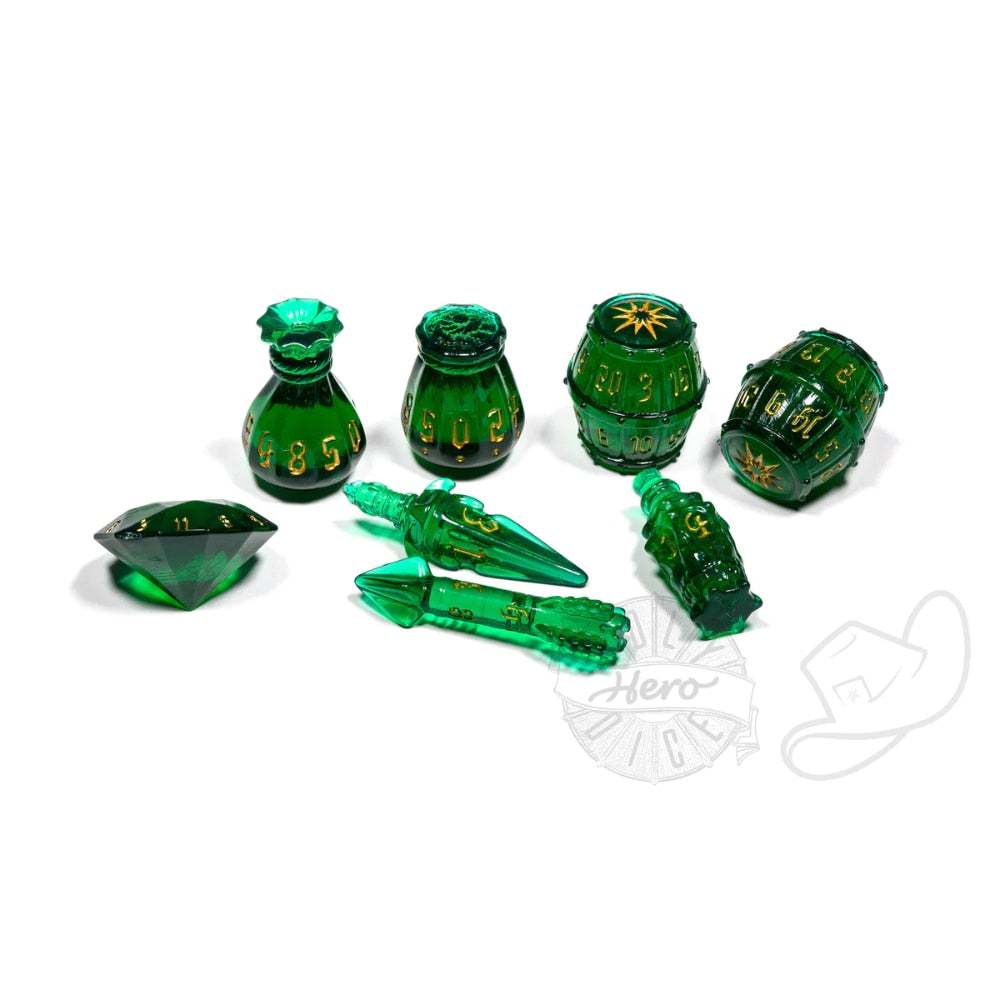 PolyHero Dice - Rogue - Emerald Emissary 8-Dice Set