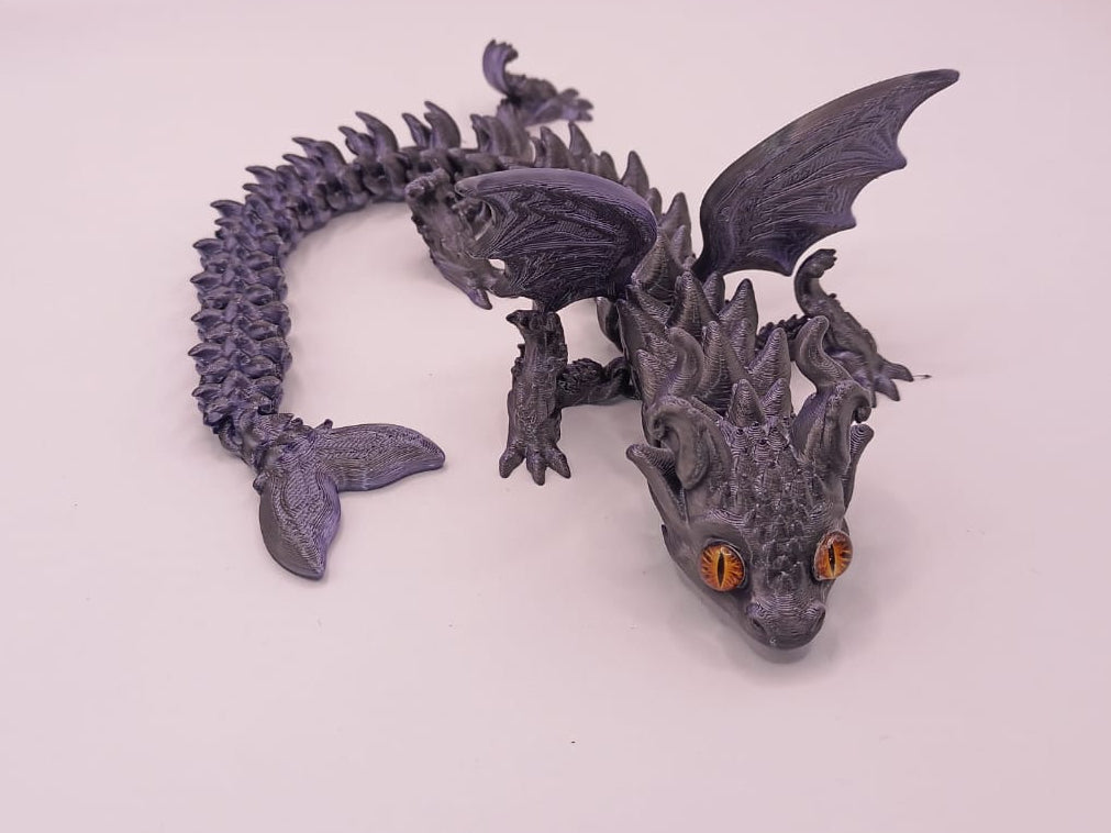 Dark Silver and Blue Winged Dragon
